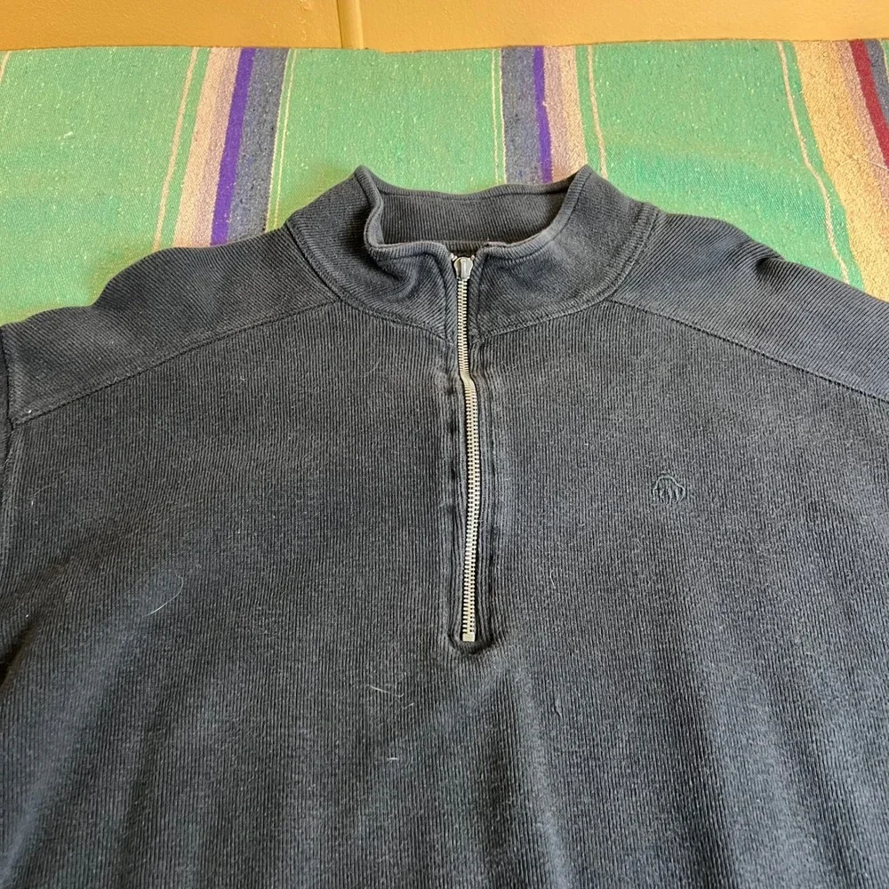 Wolverine Quarter Zip Pullover Mens Large Black Ribbed Cotton Knit Sweater